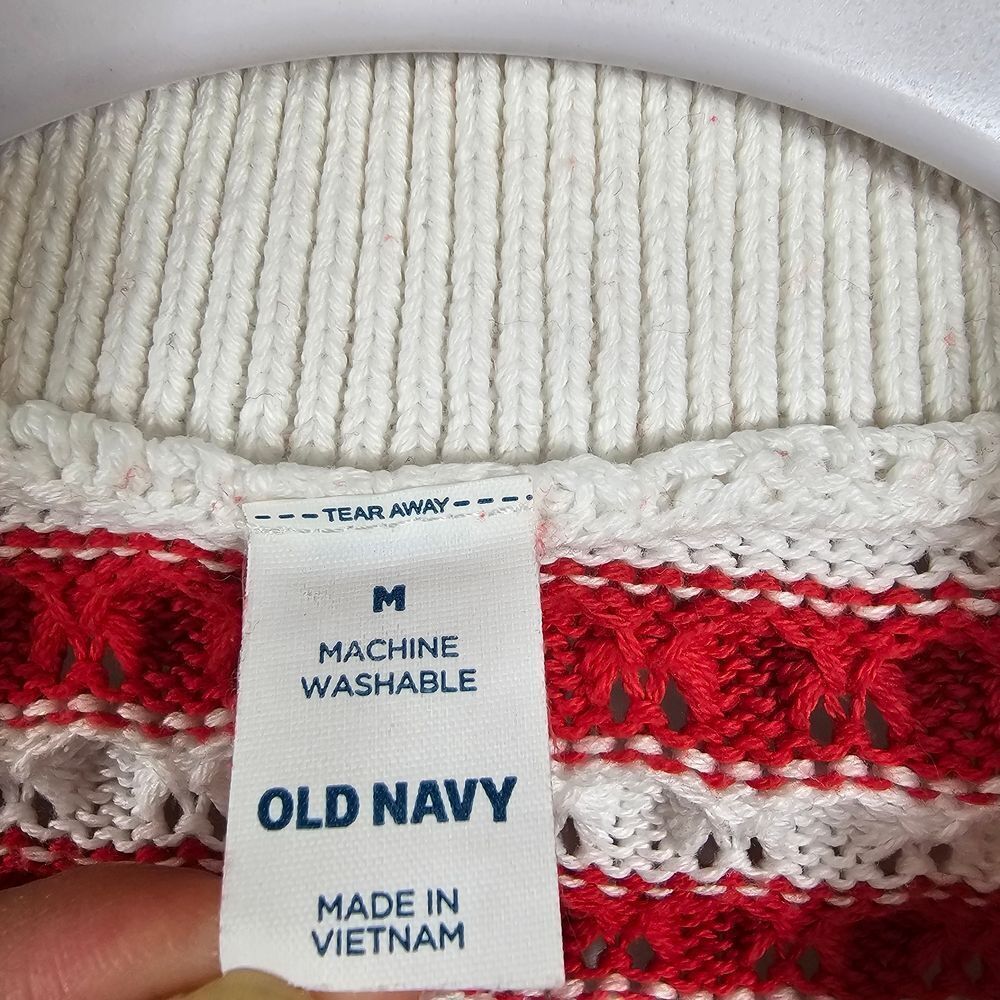 Old Navy Button Down Crochet Sweater in Red Stripe - Size M - Picture 2 of 11